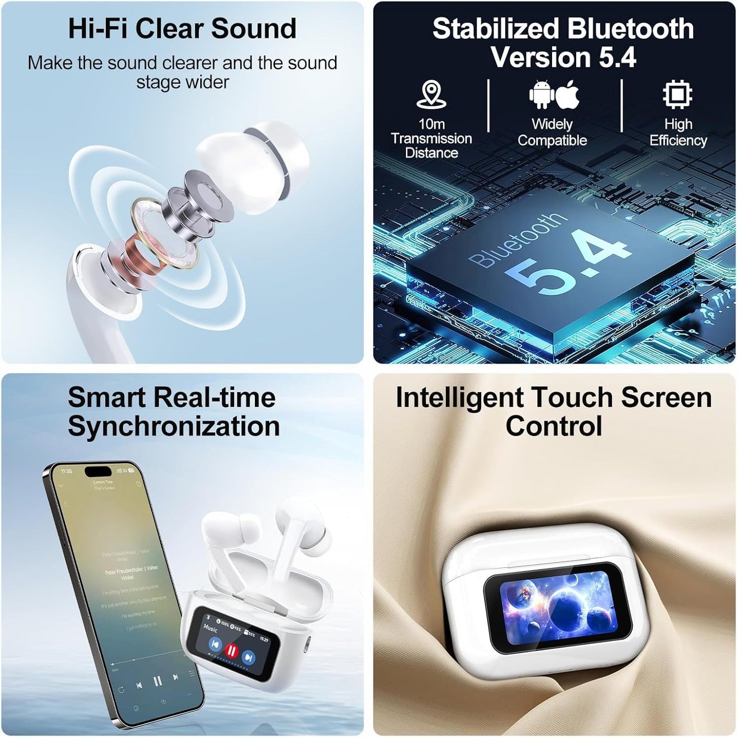 Wireless Bluetooth Earbuds with ANC Noise Cancelling - Touch Control