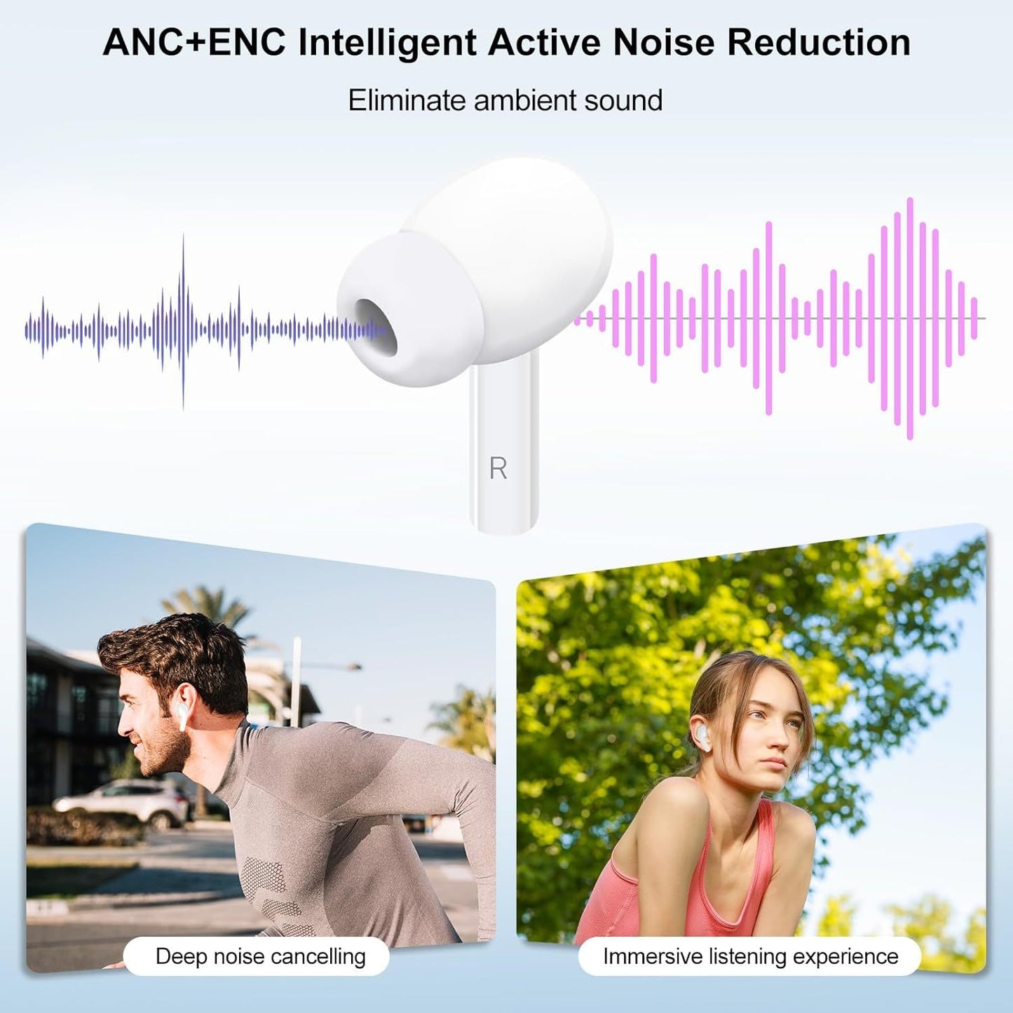 Wireless Bluetooth Earbuds with ANC Noise Cancelling - Touch Control