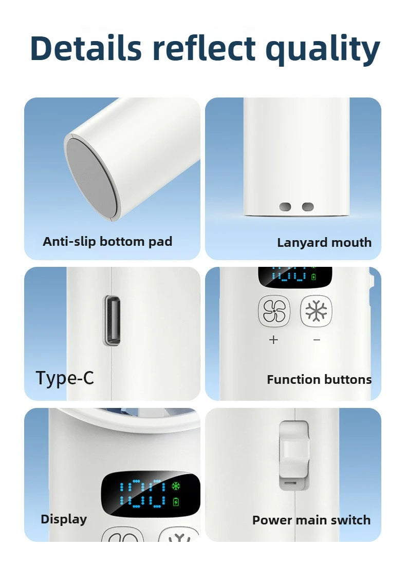 Portable Handheld Cooling Fan - USB Rechargeable with LED Display