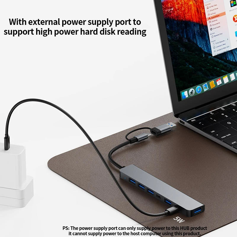7-in-1 USB-C Hub - Aluminum USB 3.0 Splitter