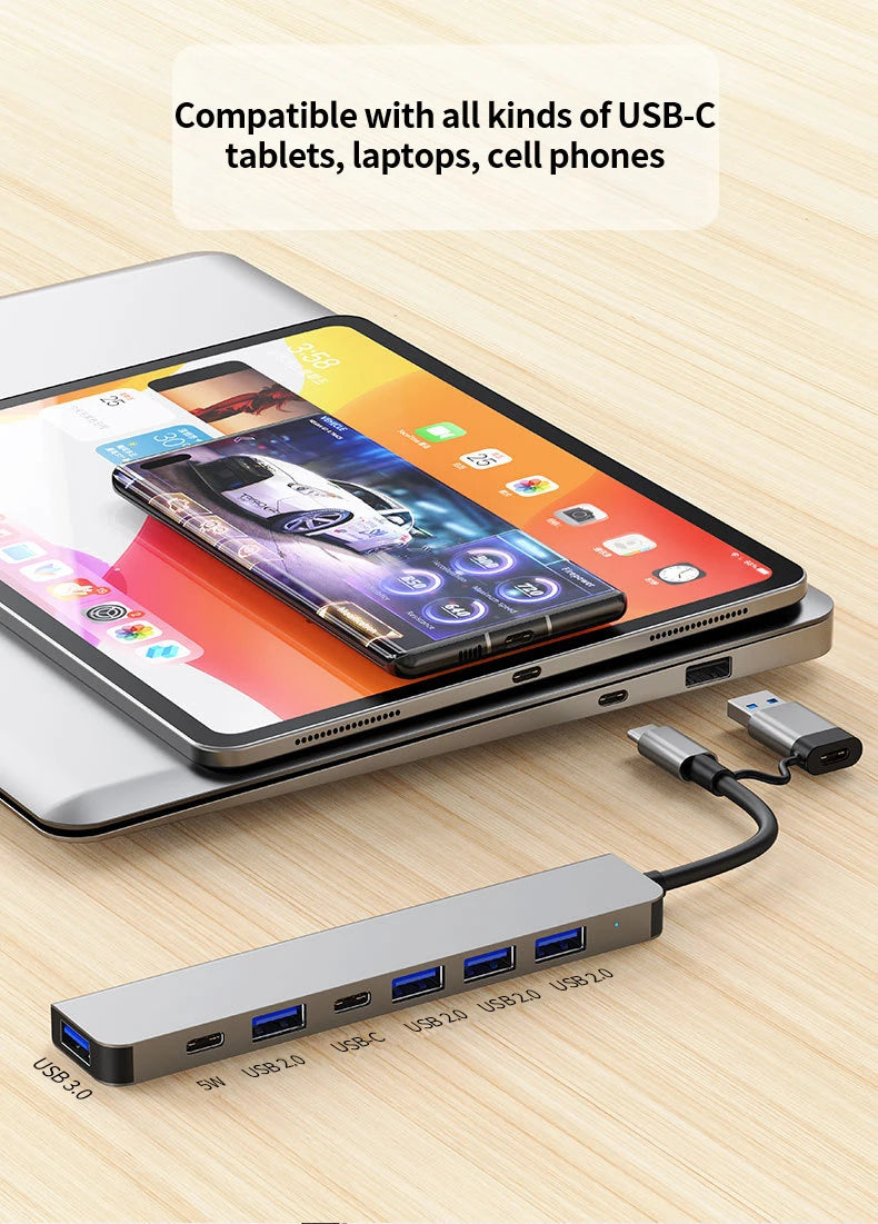 7-in-1 USB-C Hub - Aluminum USB 3.0 Splitter