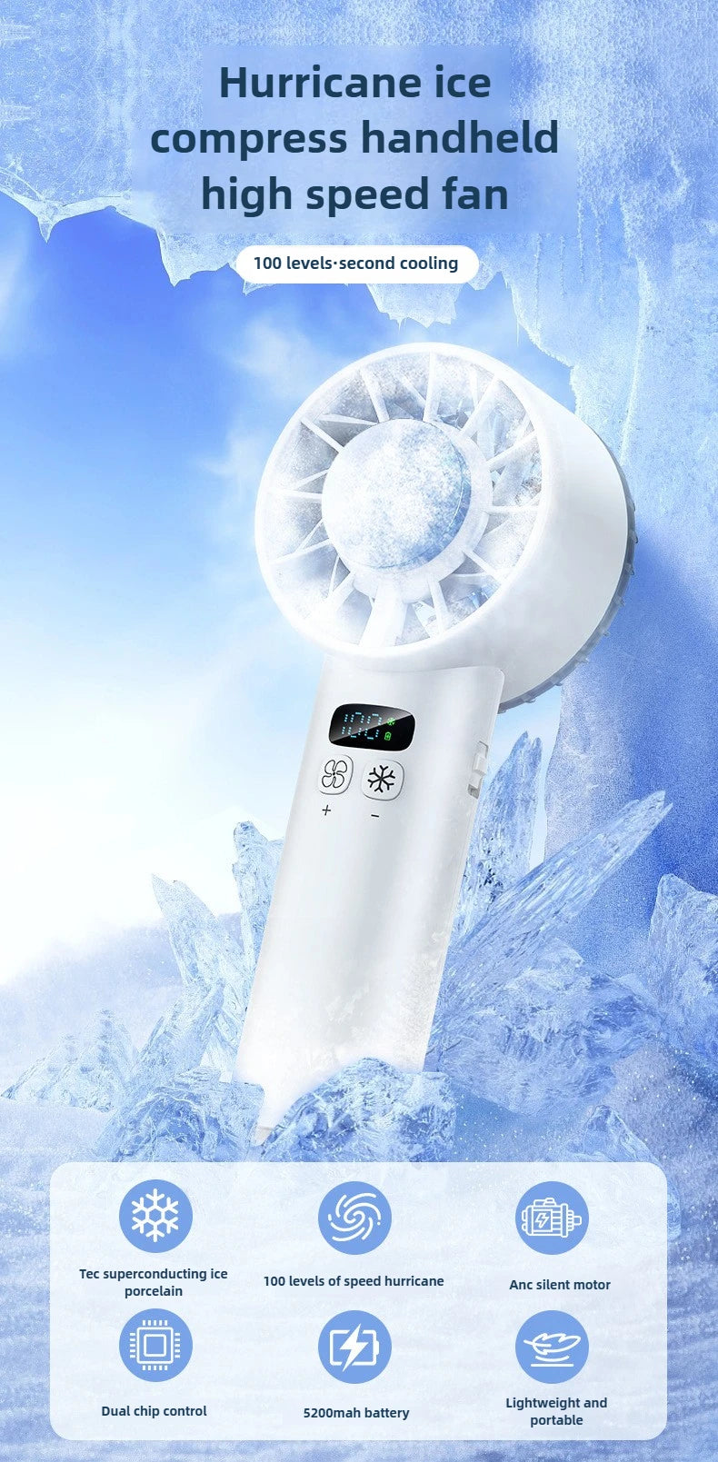 Portable Handheld Cooling Fan - USB Rechargeable with LED Display