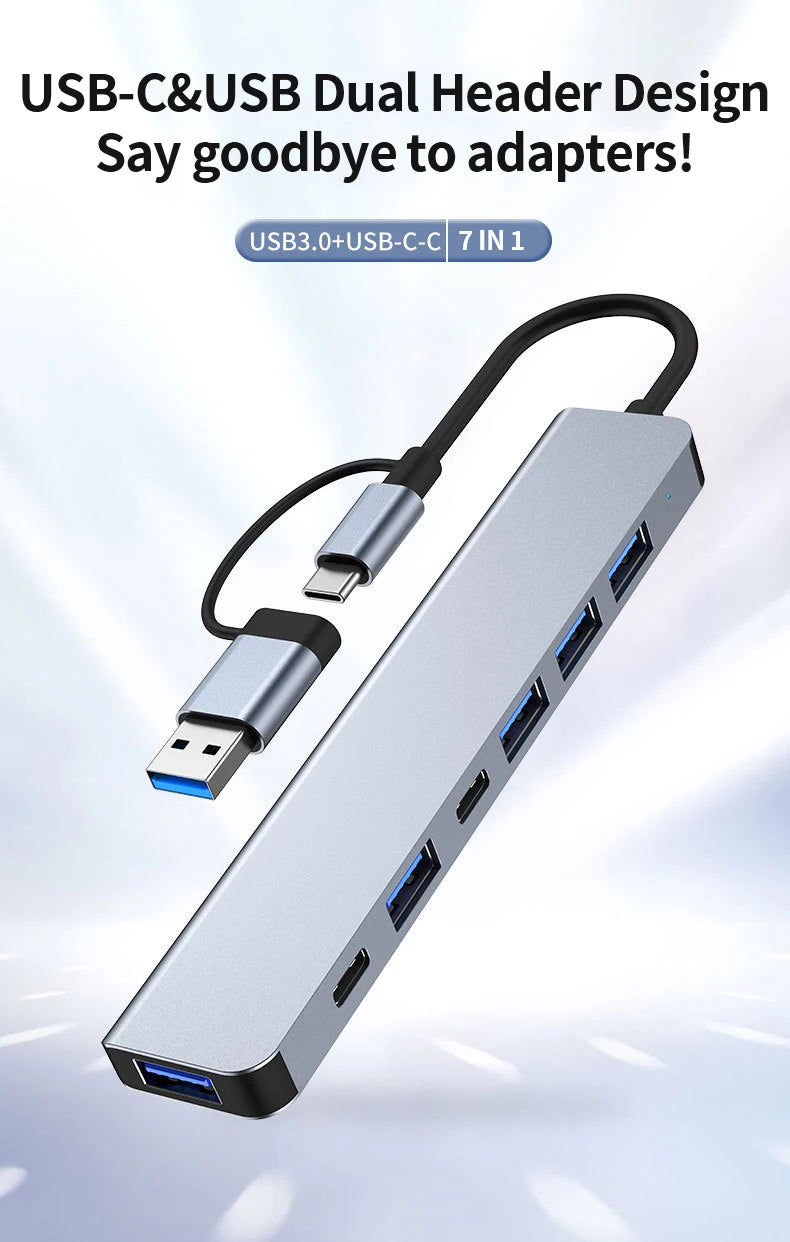 7-in-1 USB-C Hub - Aluminum USB 3.0 Splitter