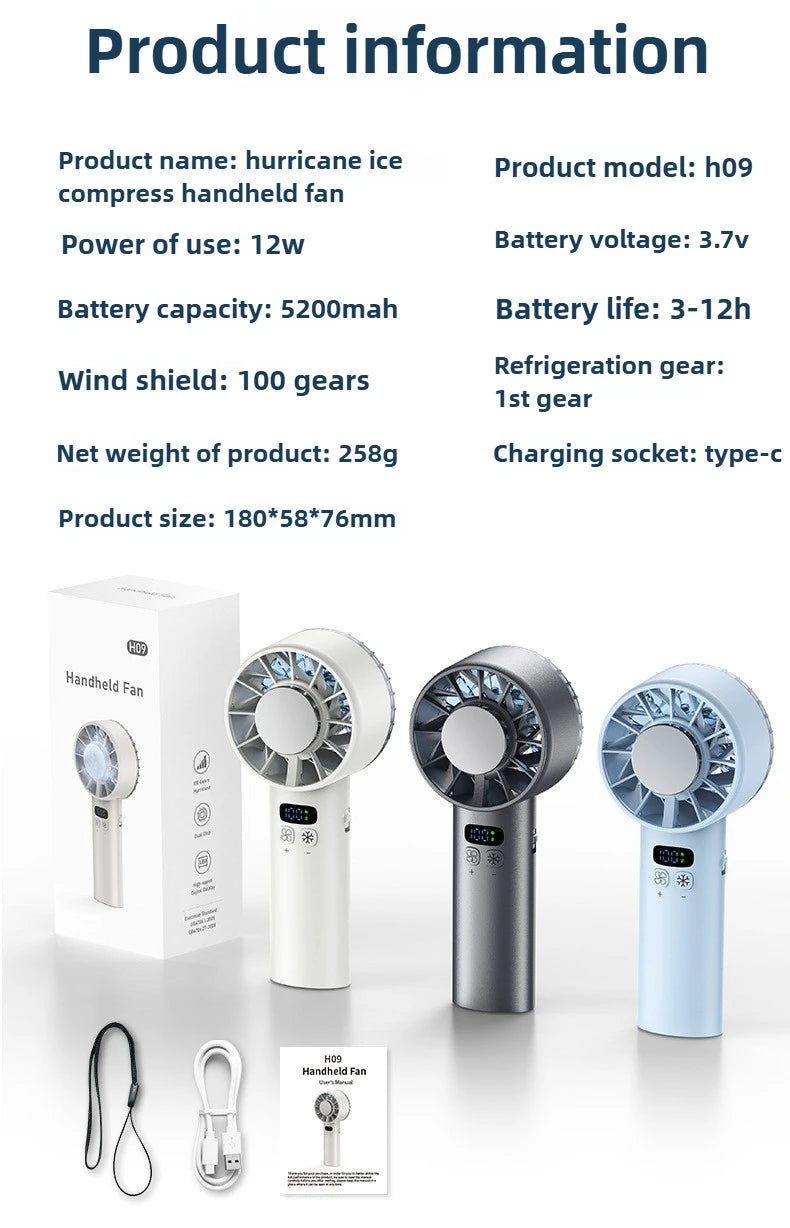 Portable Handheld Cooling Fan - USB Rechargeable with LED Display