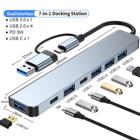 7-in-1 USB-C Hub - Aluminum USB 3.0 Splitter