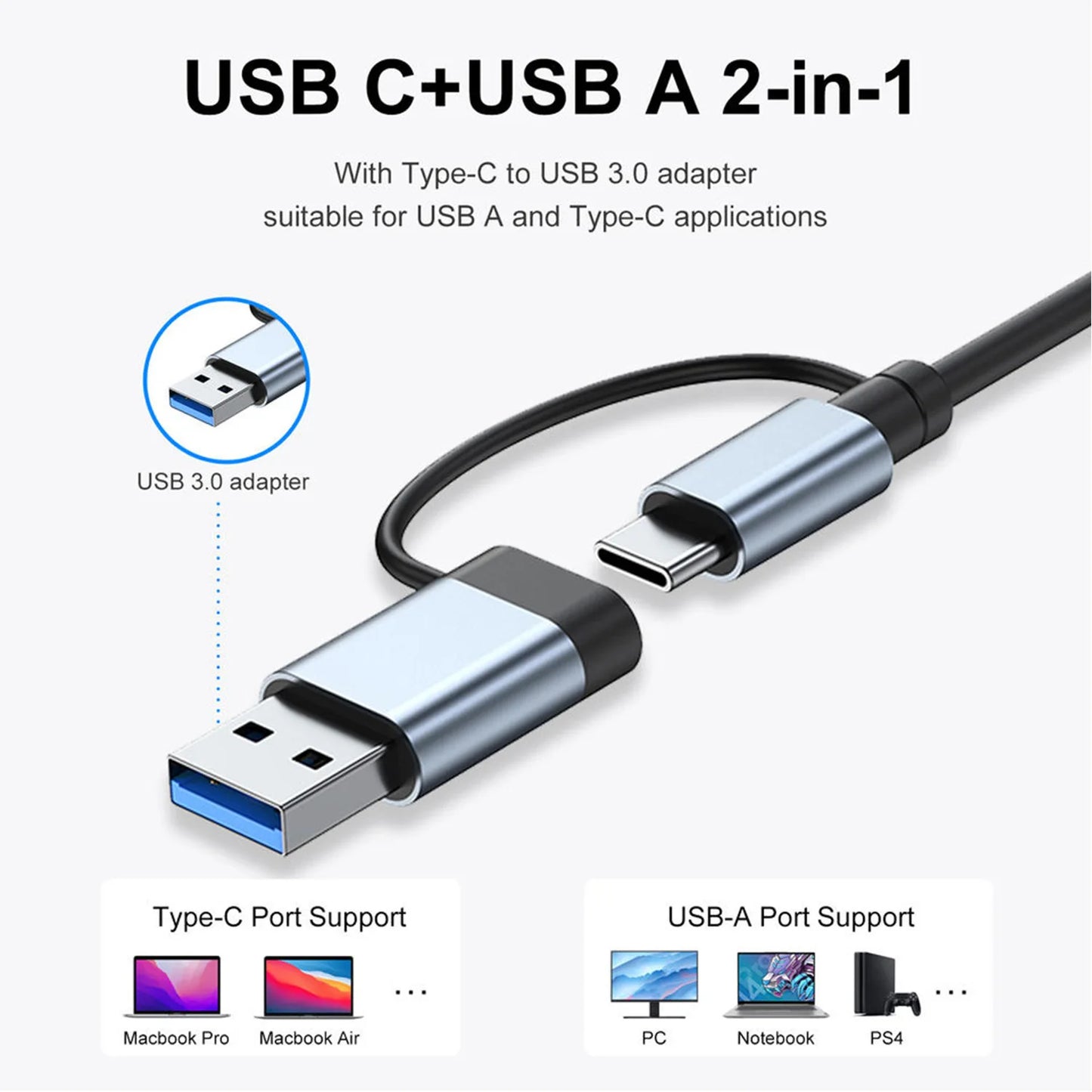 7-in-1 USB-C Hub - Aluminum USB 3.0 Splitter