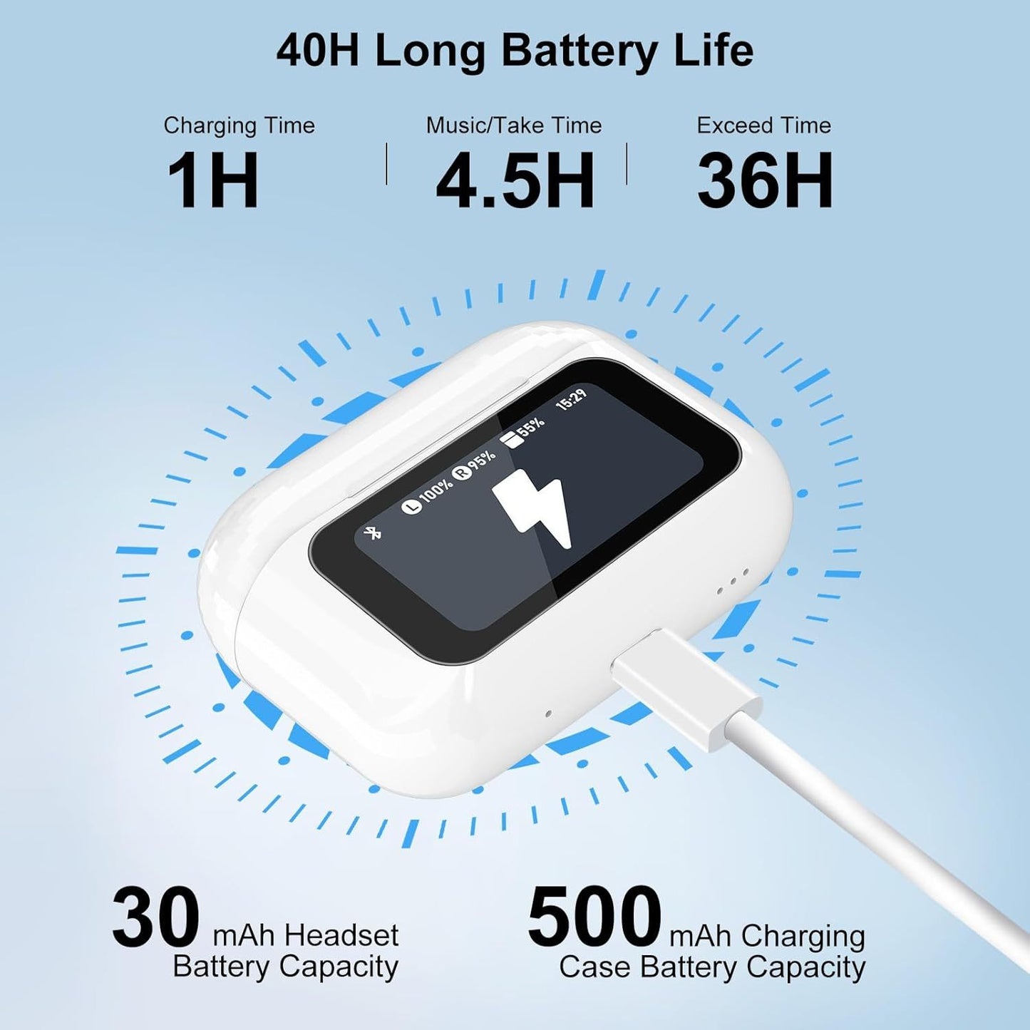 Wireless Bluetooth Earbuds with ANC Noise Cancelling - Touch Control